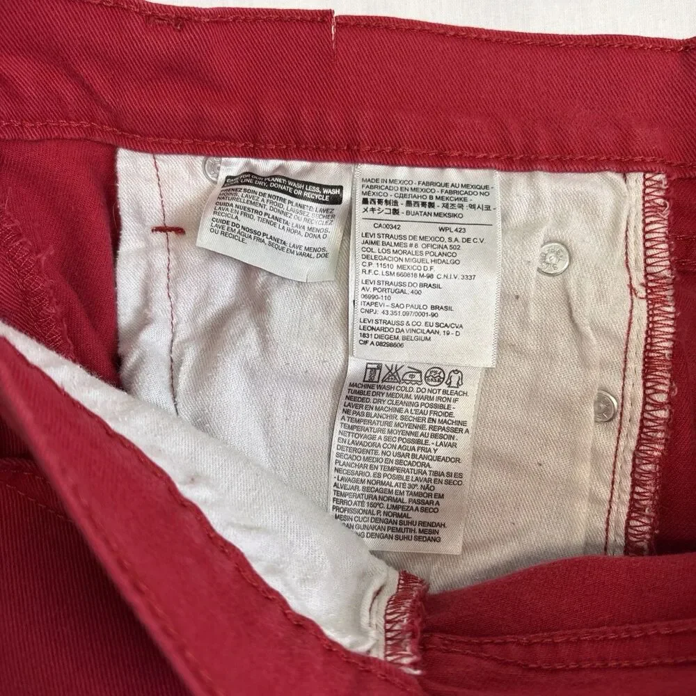 Levis 511 Jeans 31x32 Mens Red Maroon Denim Slim Tapered Medium Wash